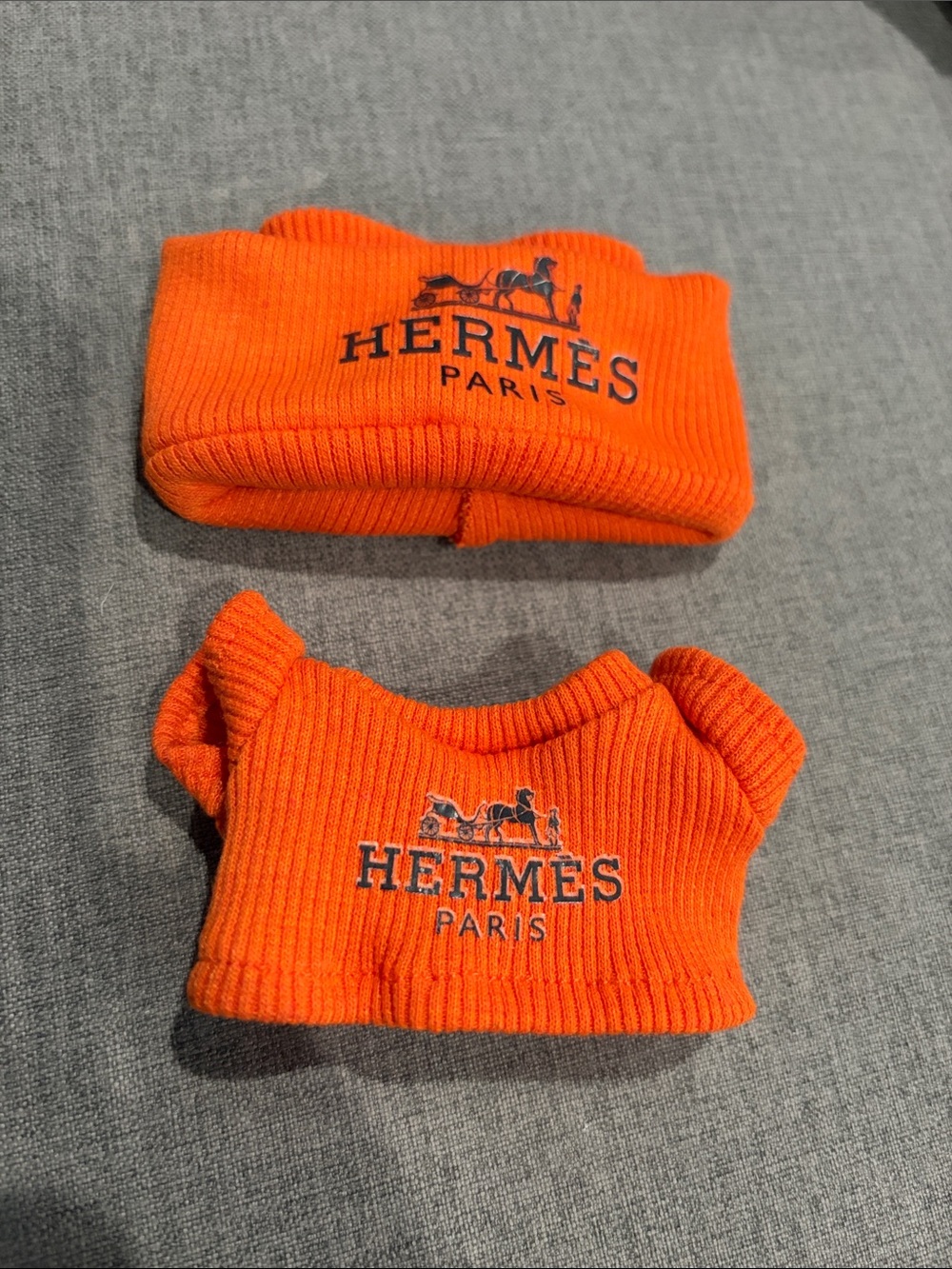 Labubu or XS doll Orange Hermes Knit Hat and Shirt Set